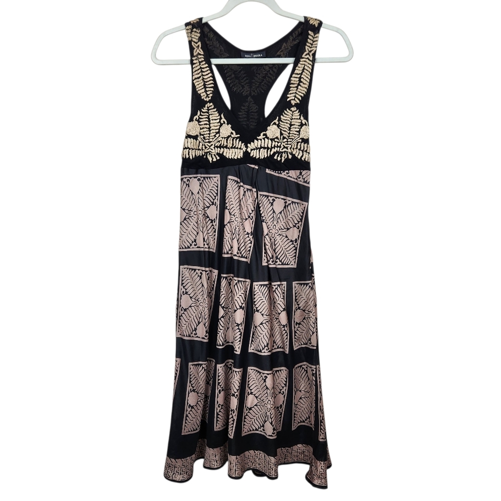 Anthropologie Rina Dhaka Silk Embroidered Retro 40s 50s Midi Dress Womens Size M
